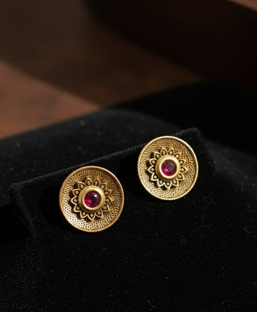 Antique Red Round Earrings